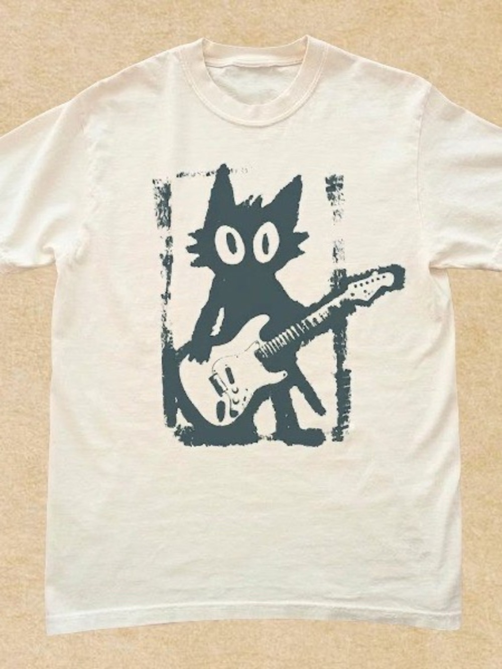 Gildan White Cat Guitar Graphic Tee